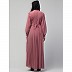 Designer pleated abaya with pearl work belts - Puce Pink